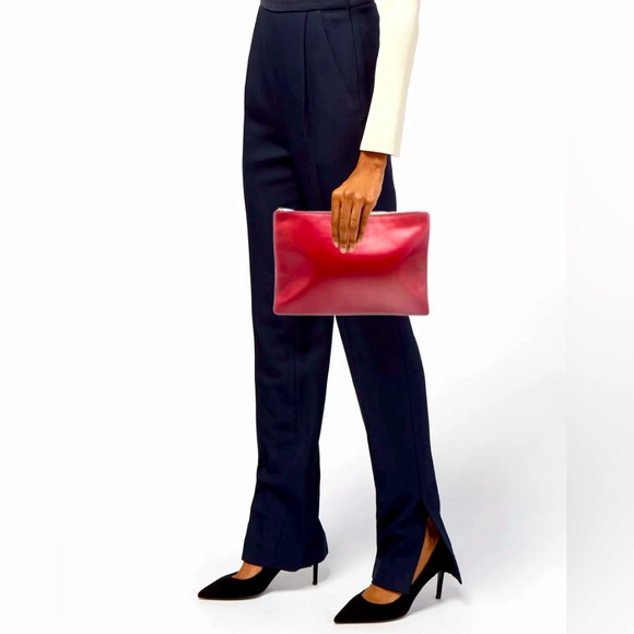 Saint Laurent Leather Pouch Cherry Red iPad Case Tablet Case Clutch Zippered Bag - Picture 9 of 9